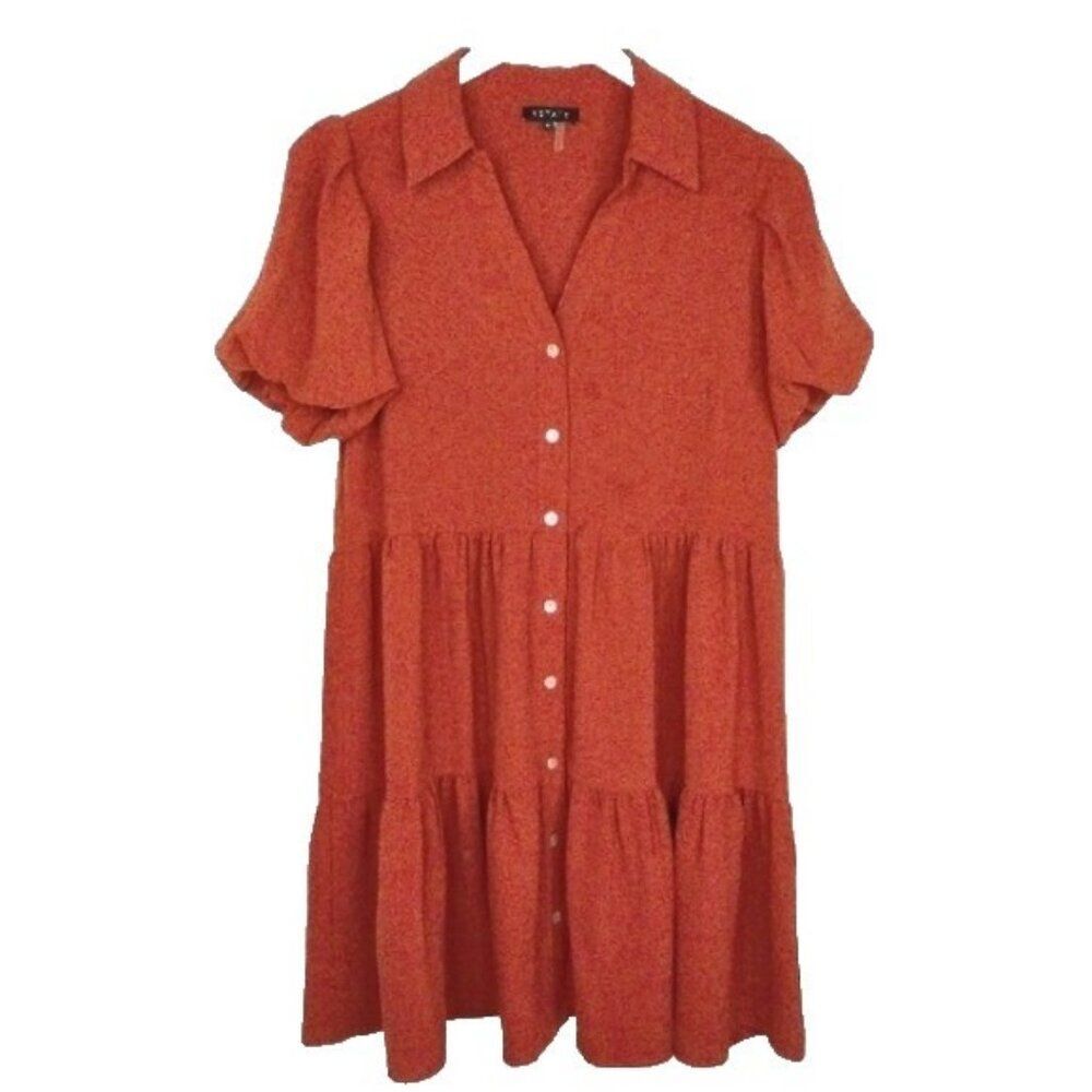 1. State Red Tiered Puff Sleeve Shell Buttons Dress Size Medium - Picture 8 of 8